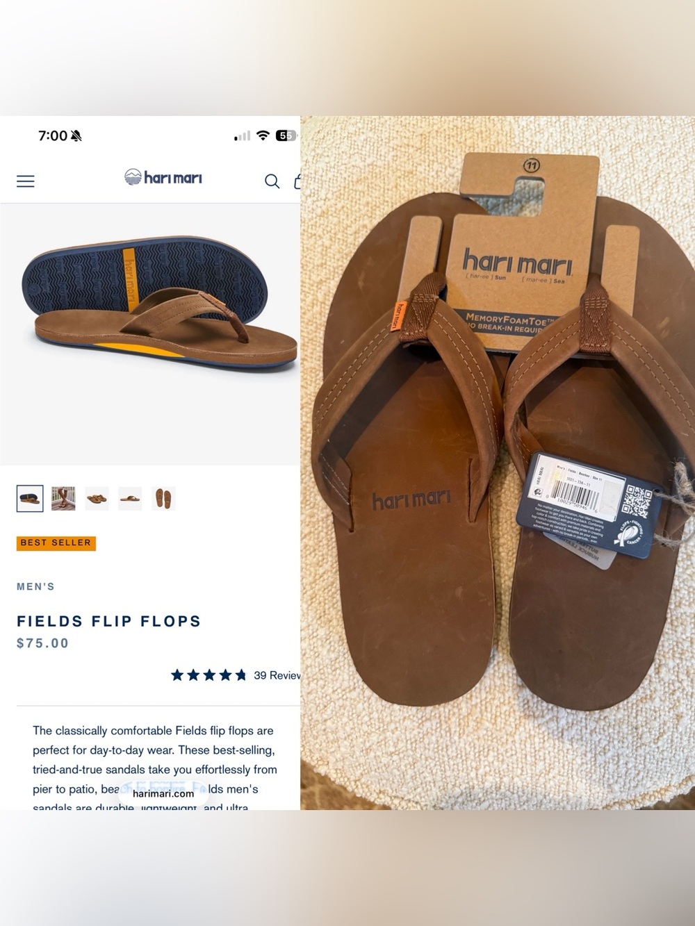 Men’s Hari Mari Fields Flip Flops - Brown